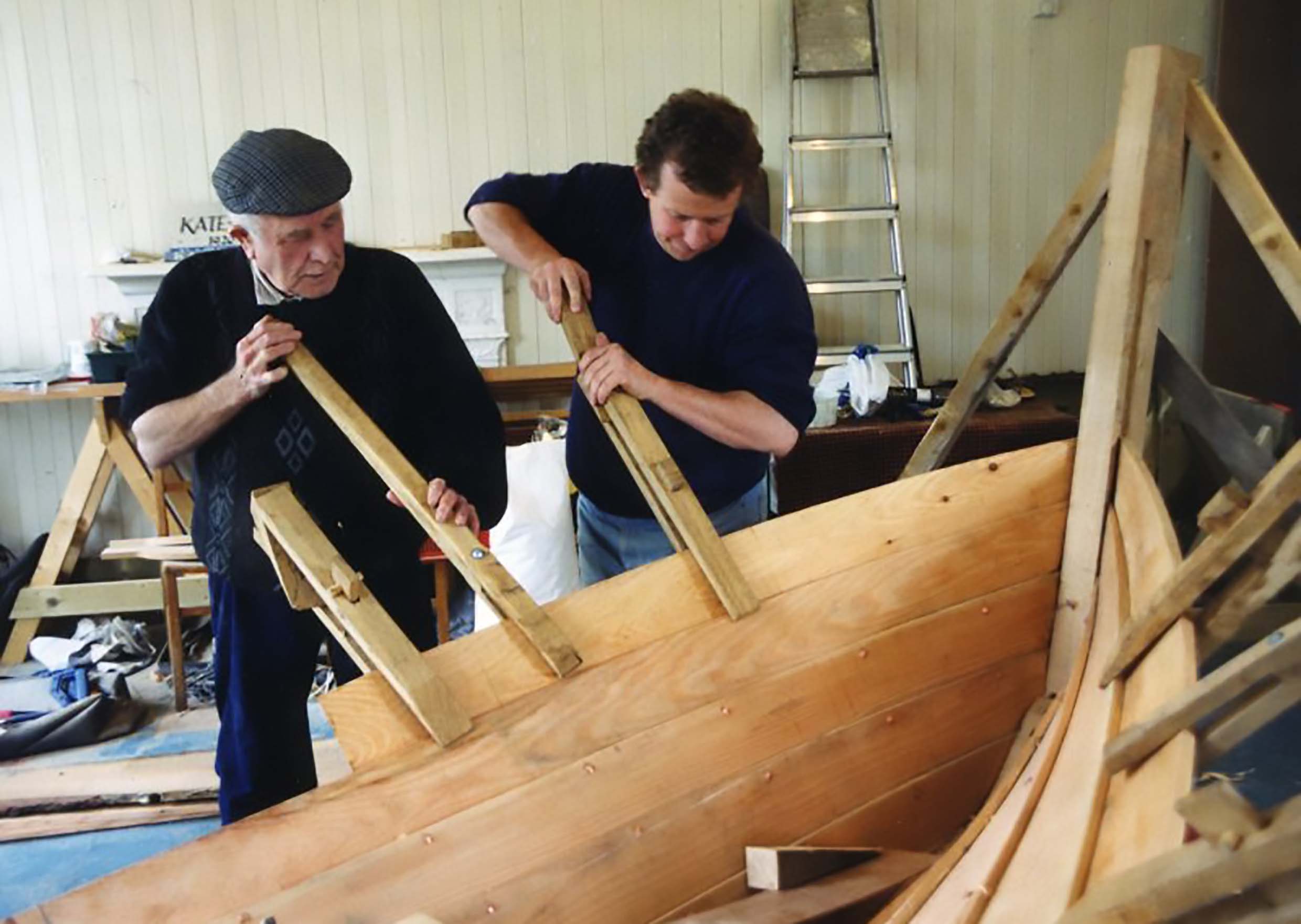 Boat Building tutors working on a Grimsay boat.